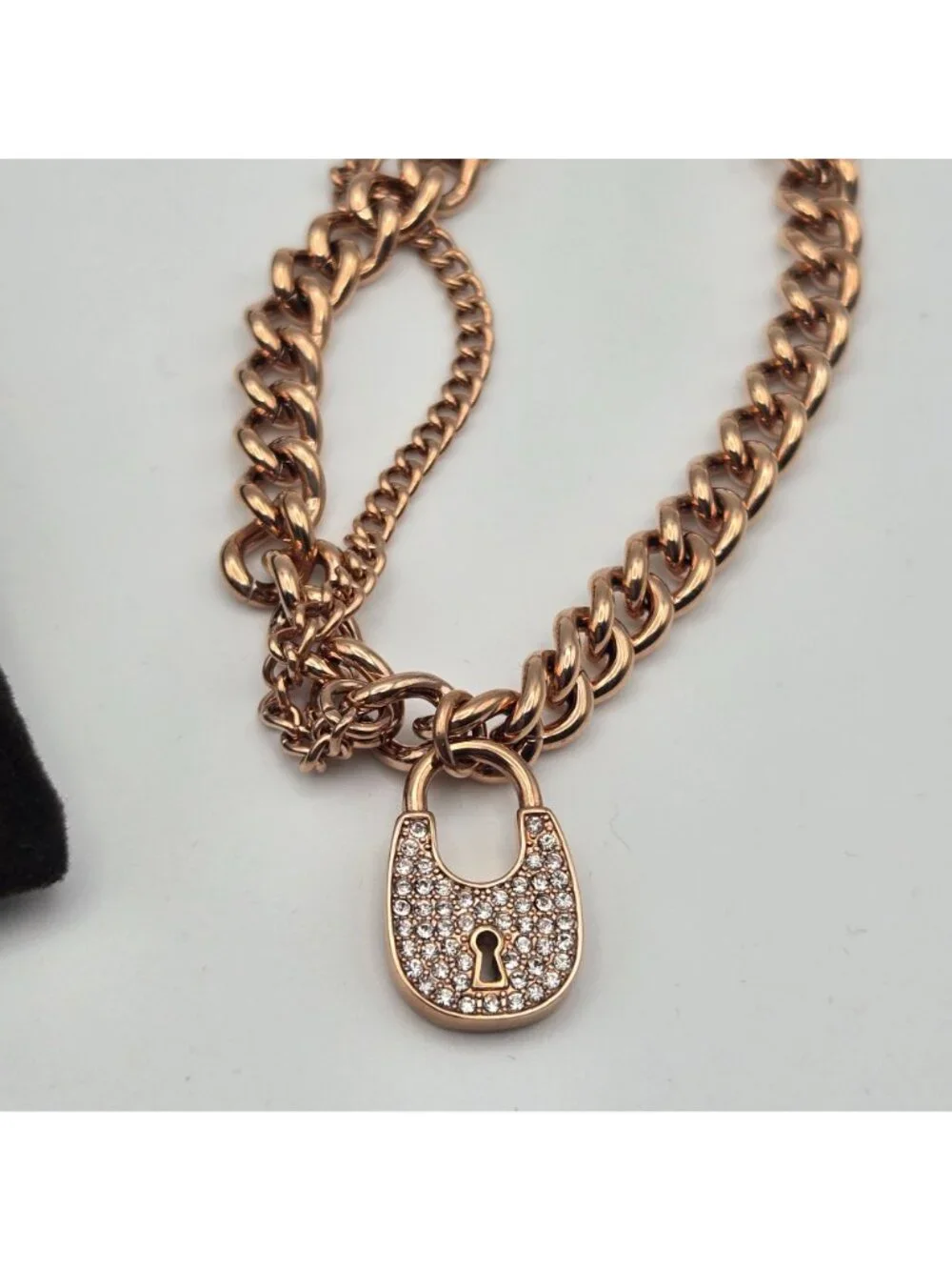 Michael Kors Rose Gold-Tone Padlock Chain Bracelet With Pave Crystals
